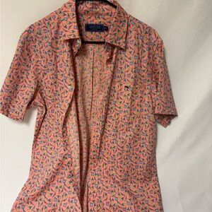 Vineyard Vines Coral Short-Sleeve Button-Down with Blue and Lime Print